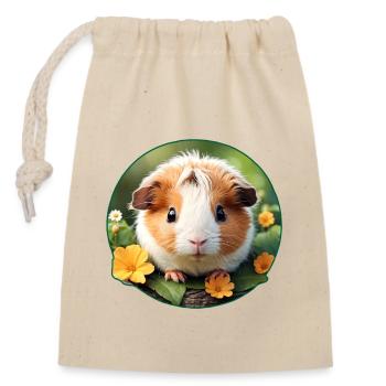 Cute guinea pig in the grass with flowers - Closable cotton gift bag (14x20cm) - nature - Front