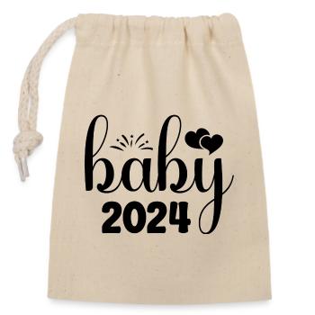 Baby 2024 Schwangerschaft verkünden Baby Geburt - Verschließbarer Geschenkbeutel aus Baumwolle (14x20cm) - Natur - Vorne
