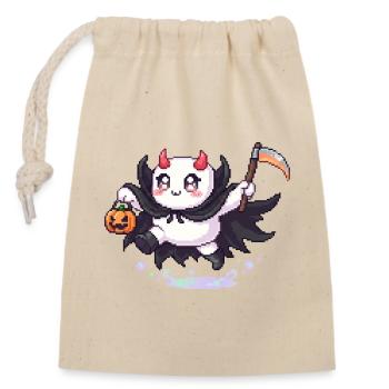 Pixel Halloween Dämon mit Kürbislaterne - Verschließbarer Geschenkbeutel aus Baumwolle (14x20cm) - Natur - Vorne