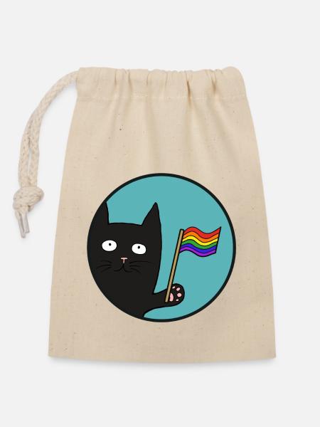 Schwartze Pride Katze - Verschließbarer Geschenkbeutel aus Baumwolle (14x20cm) - Natur