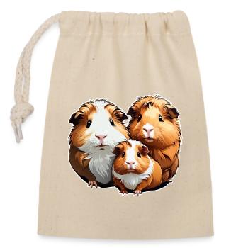 Three cute guinea pigs - Closable cotton gift bag (14x20cm) - nature - Front