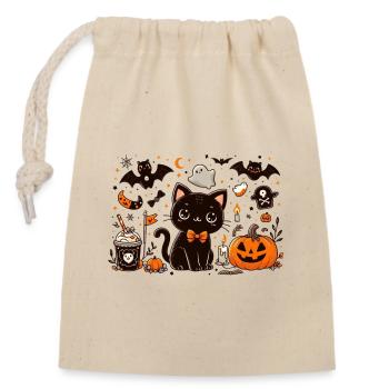 Kitty Spooky Halloween v6 - Verschließbarer Geschenkbeutel aus Baumwolle (14x20cm) - Natur - Vorne