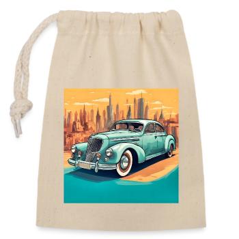 Vintage Shabby Chic Cabrio Auto - Verschließbarer Geschenkbeutel aus Baumwolle (14x20cm) - Natur - Vorne