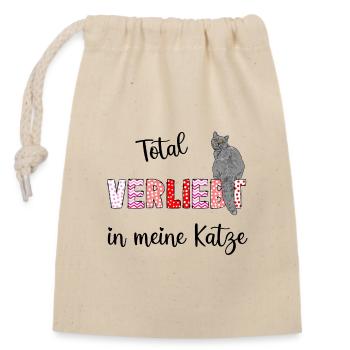 Verliebt in meine Katze, süßes Katzenmotiv - Verschließbarer Geschenkbeutel aus Baumwolle (14x20cm) - Natur - Vorne