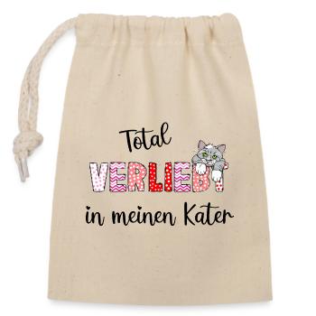 Verliebt in meinen Kater, süßes Katzenmotiv - Verschließbarer Geschenkbeutel aus Baumwolle (14x20cm) - Natur - Vorne