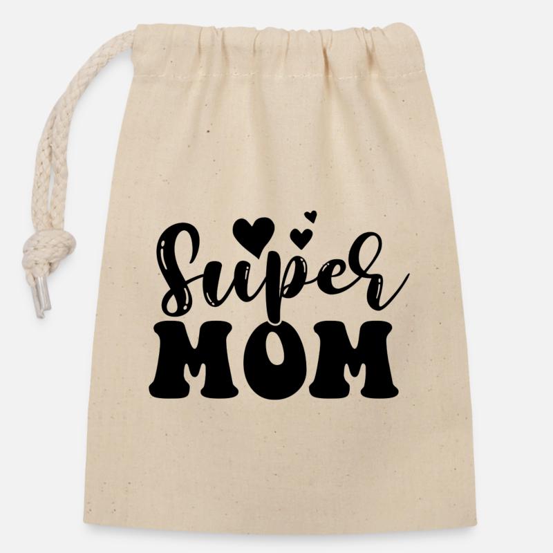Super maman - Sac cadeau en coton avec cordon (14 x 20 cm) - nature