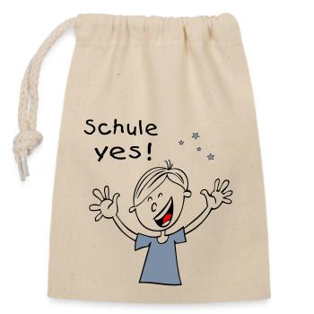 Schule Yes Einschulung - Verschließbarer Geschenkbeutel aus Baumwolle (14x20cm) - Natur - Vorne
