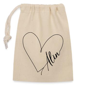 Alin Name Heart Line - Closable cotton gift bag (14x20cm) - nature - Front