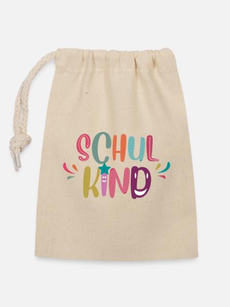 SCHULKIND - Verschließbarer Geschenkbeutel aus Baumwolle (14x20cm) - Natur