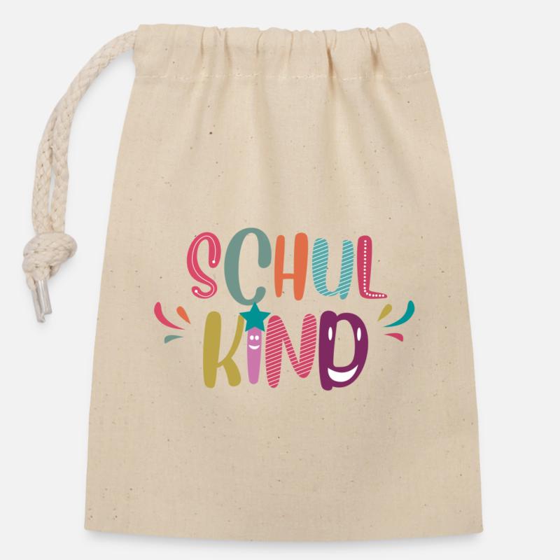 SCHULKIND - Verschließbarer Geschenkbeutel aus Baumwolle (14x20cm) - Natur
