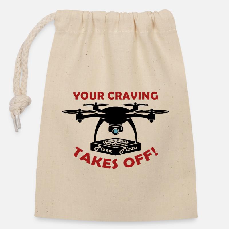 Pizza Delivery Drone - Closable cotton gift bag (14x20cm) - nature