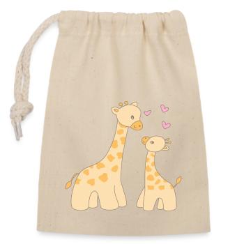 Giraffe mit Welpe - Verschließbarer Geschenkbeutel aus Baumwolle (14x20cm) - Natur - Vorne