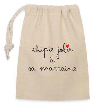 Chipie jolie à sa marraine ❤️ - Sac cadeau en coton avec cordon (14 x 20 cm) - nature - Devant