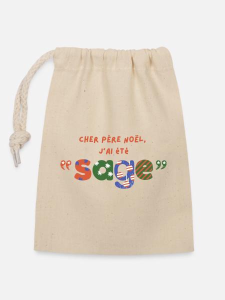 Cher père noël - Sac cadeau en coton avec cordon (14 x 20 cm) - nature