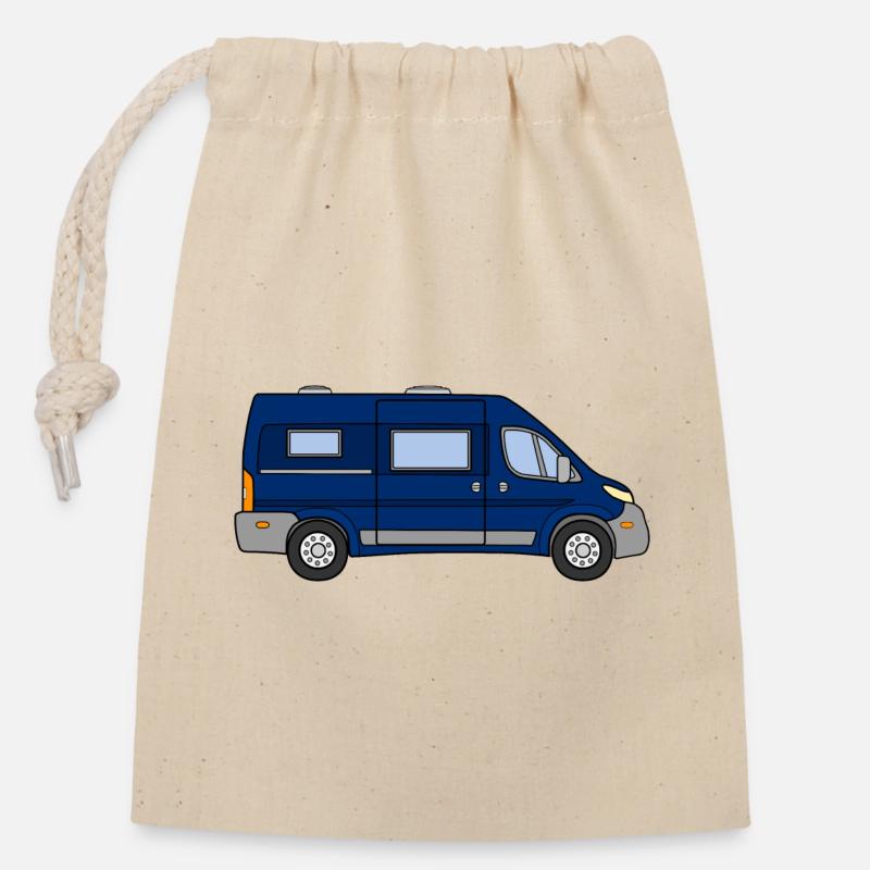 Camper VAN / Van BLUE - Closable cotton gift bag (14x20cm) - nature