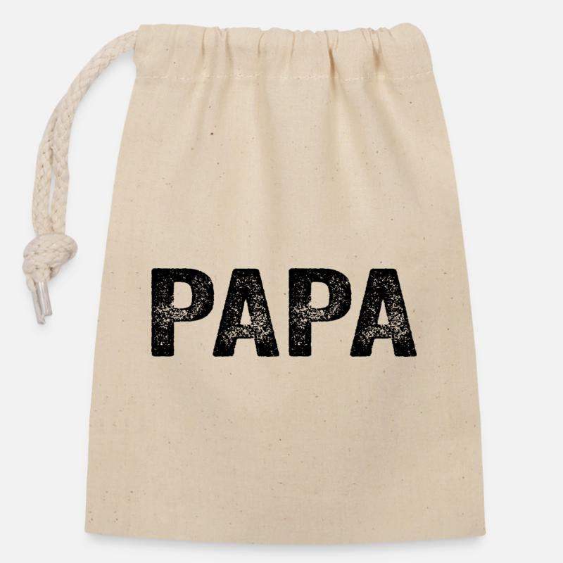 Papa Papa Papa Cadeau - Sac cadeau en coton avec cordon (14 x 20 cm) - nature