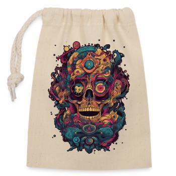 Surrealistischer, psychedelischer Totenkopf - Verschließbarer Geschenkbeutel aus Baumwolle (14x20cm) - Natur - Vorne