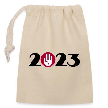 Stop, Hallo, Anfassen 2023 - Verschließbarer Geschenkbeutel aus Baumwolle (14x20cm) - Natur - Vorne