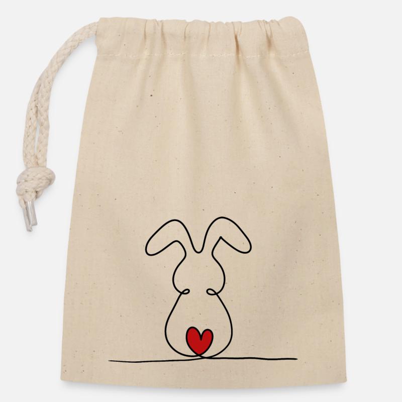 One-line bunny with red tail - Closable cotton gift bag (14x20cm) - nature