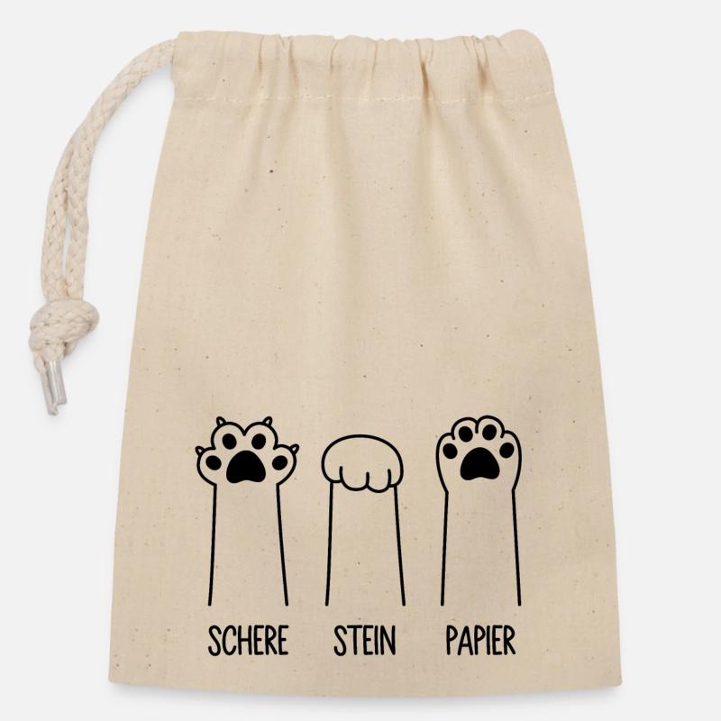 Schere Stein Papier Katze Pfote Spiel Katzenpfoten - Verschließbarer Geschenkbeutel aus Baumwolle (14x20cm) - Natur