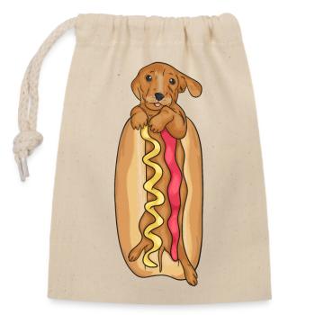 Chien de saucisse - Sac cadeau en coton avec cordon (14 x 20 cm) - nature - Devant