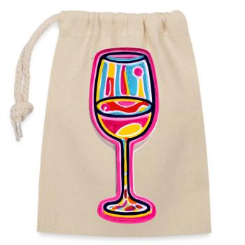 Sektglas Bunt Sekt Wein - Verschließbarer Geschenkbeutel aus Baumwolle (14x20cm) - Natur - Vorne
