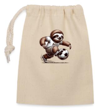 Lustiges Faultier spielt Fussball für - Verschließbarer Geschenkbeutel aus Baumwolle (14x20cm) - Natur - Vorne