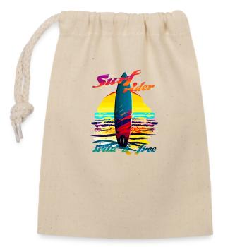 Surf rider. Wild & Free - Closable cotton gift bag (14x20cm) - nature - Front