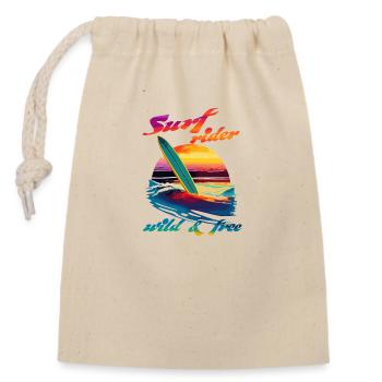 Surf rider. Wild & Free - Closable cotton gift bag (14x20cm) - nature - Front