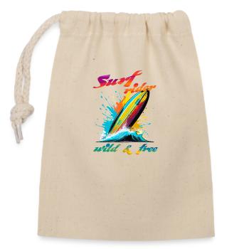 Surf rider. Wild & Free - Closable cotton gift bag (14x20cm) - nature - Front