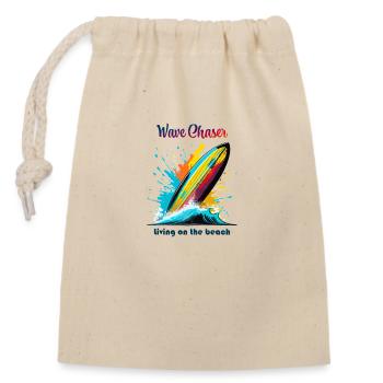 Wave chaser, living on the beach - Closable cotton gift bag (14x20cm) - nature - Front