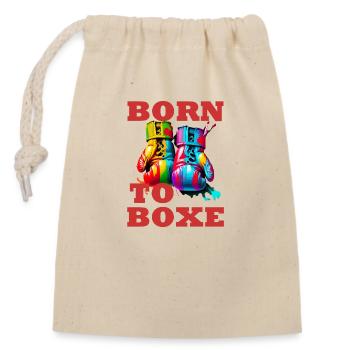 Born to Boxe. Colorful Boxing Gloves - Closable cotton gift bag (14x20cm) - nature - Front