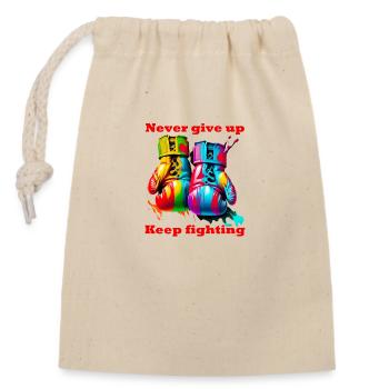 Never give up. Keep fighting. Boxing. Boxing Gloves - Closable cotton gift bag (14x20cm) - nature - Front