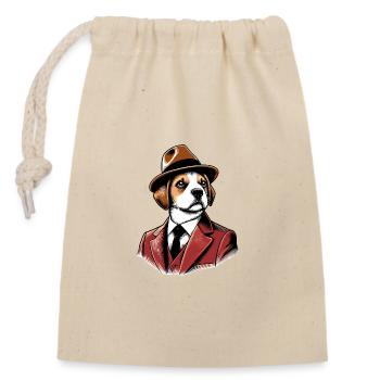 Hund im Anzug - Verschließbarer Geschenkbeutel aus Baumwolle (14x20cm) - Natur - Vorne