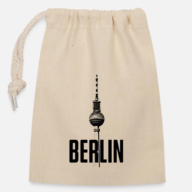 Fernsehturm Berlin - Verschließbarer Geschenkbeutel aus Baumwolle (14x20cm) - Natur