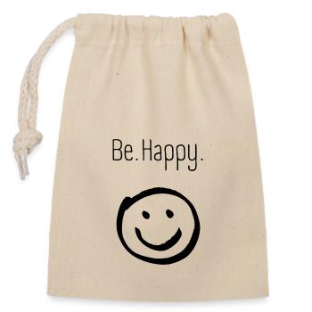 Be happy - Closable cotton gift bag (14x20cm) - nature - Front