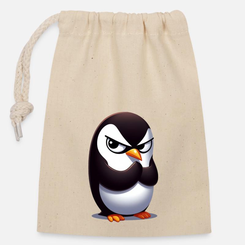 Pinguin Lustige Tiere - Verschließbarer Geschenkbeutel aus Baumwolle (14x20cm) - Natur