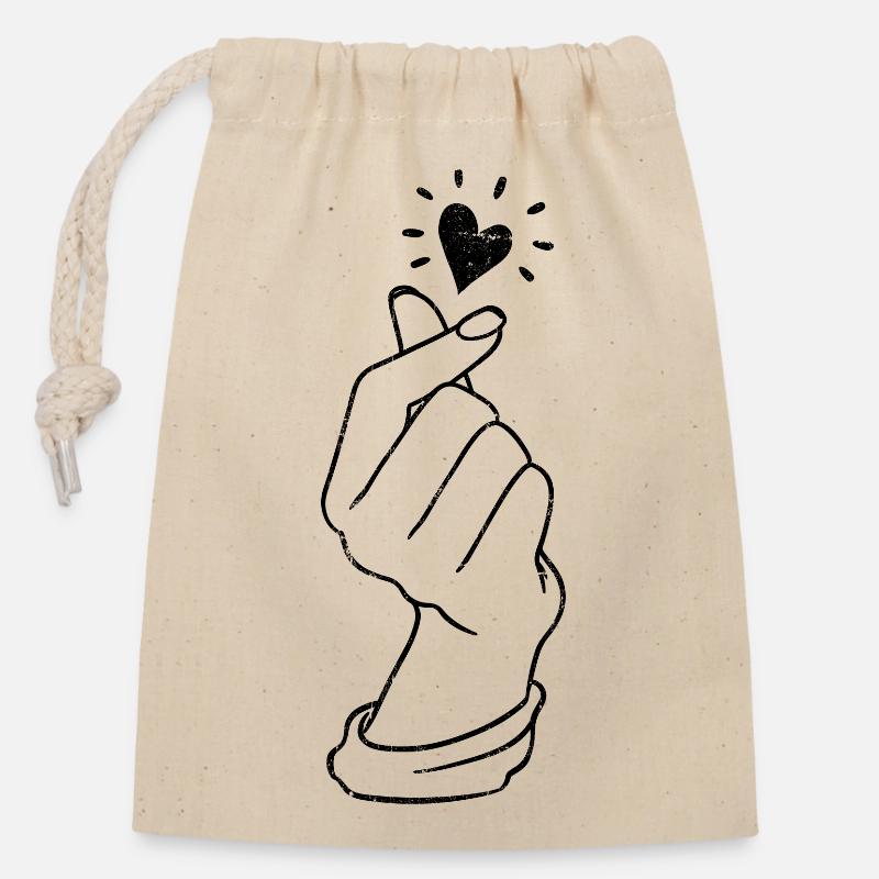 Cœur de doigt - Sac cadeau en coton avec cordon (14 x 20 cm) - nature