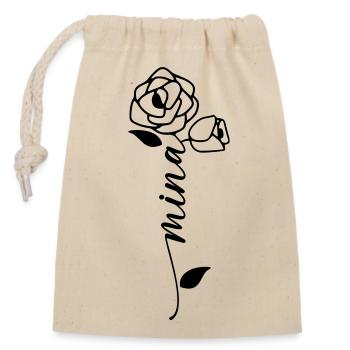 Mina Name Vorname Namensblume - Verschließbarer Geschenkbeutel aus Baumwolle (14x20cm) - Natur - Vorne