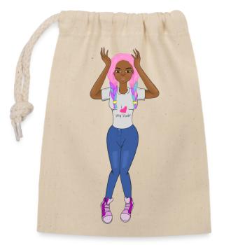 Fille noire tresses roses, cheveux afro mignonne - Sac cadeau en coton avec cordon (14 x 20 cm) - nature - Devant