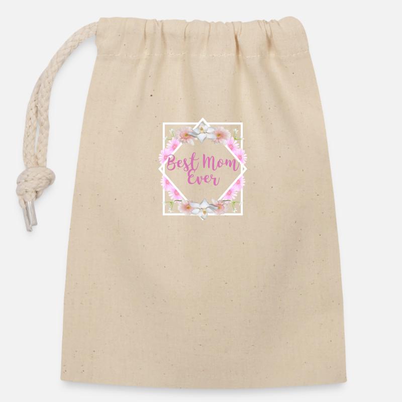Best Mom ever - Closable cotton gift bag (14x20cm) - nature