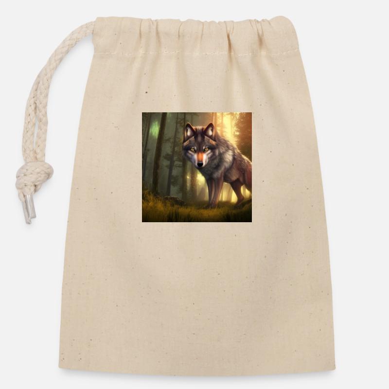 Wolf - Closable cotton gift bag (14x20cm) - nature