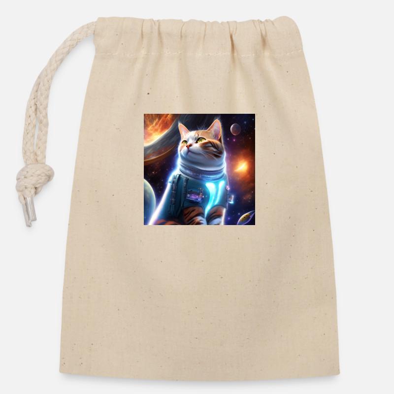 Cat - Closable cotton gift bag (14x20cm) - nature