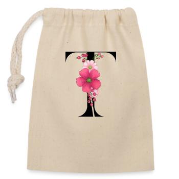Elégante lettre 'T' avec des fleurs - Sac cadeau en coton avec cordon (14 x 20 cm) - nature - Devant