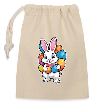 Funny little easter bunny with colorful eggs - Closable cotton gift bag (14x20cm) - nature - Front