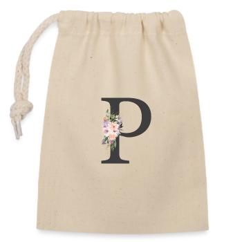 Letter P, Monogram, Flowers - Closable cotton gift bag (14x20cm) - nature - Front