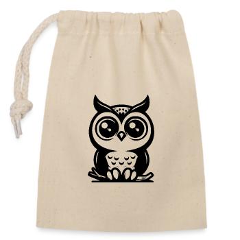 Cartoon owl with big eyes - Closable cotton gift bag (14x20cm) - nature - Front