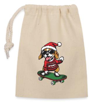 Beagle Dog Christmas Skateboard - Closable cotton gift bag (14x20cm) - nature - Front