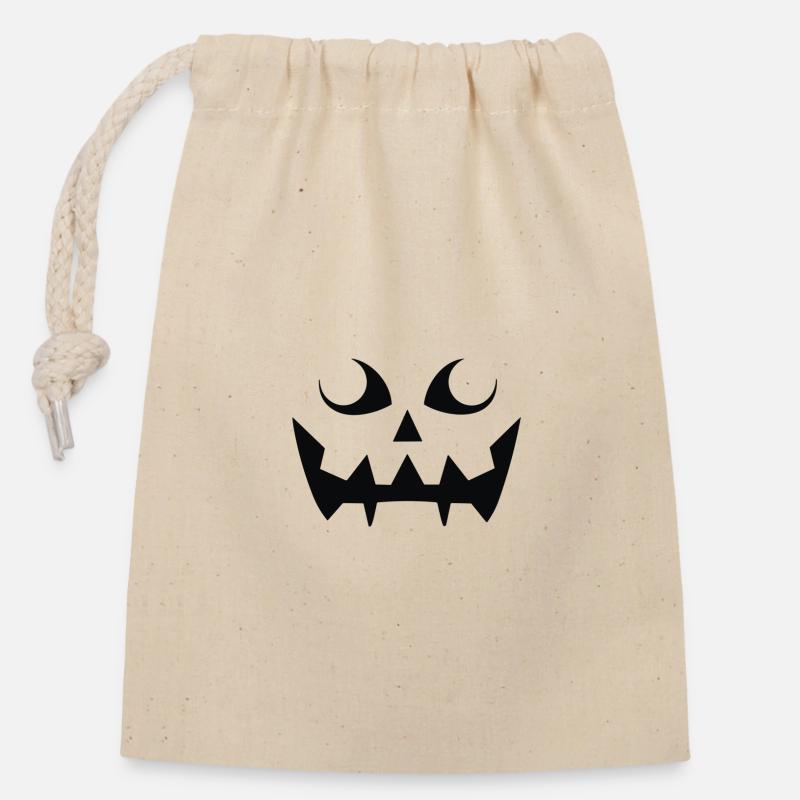 Grim Pumpkin Face Pattern - Closable cotton gift bag (14x20cm) - nature