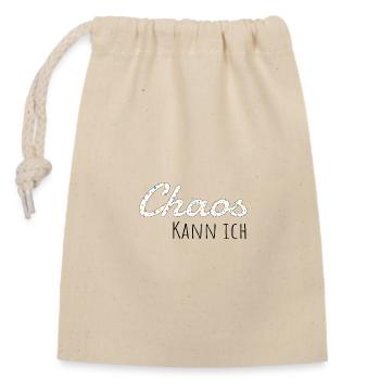 Chaos kann ich Shirt – Lustiger Spruch Design - Verschließbarer Geschenkbeutel aus Baumwolle (14x20cm) - Natur - Vorne